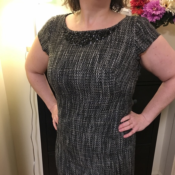 Banana Republic Black/White Jeweled Tweed Dress - Picture 2 of 4